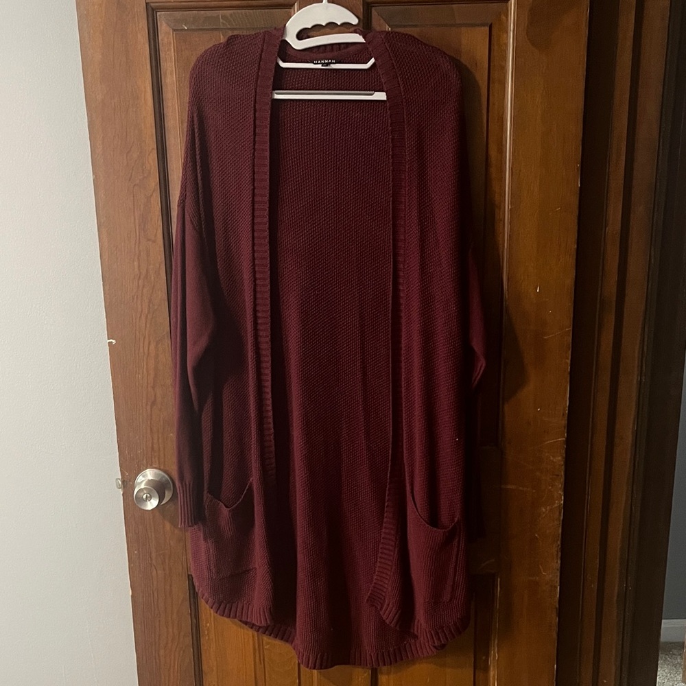 Hannah Burgundy Open-Front Cardigan